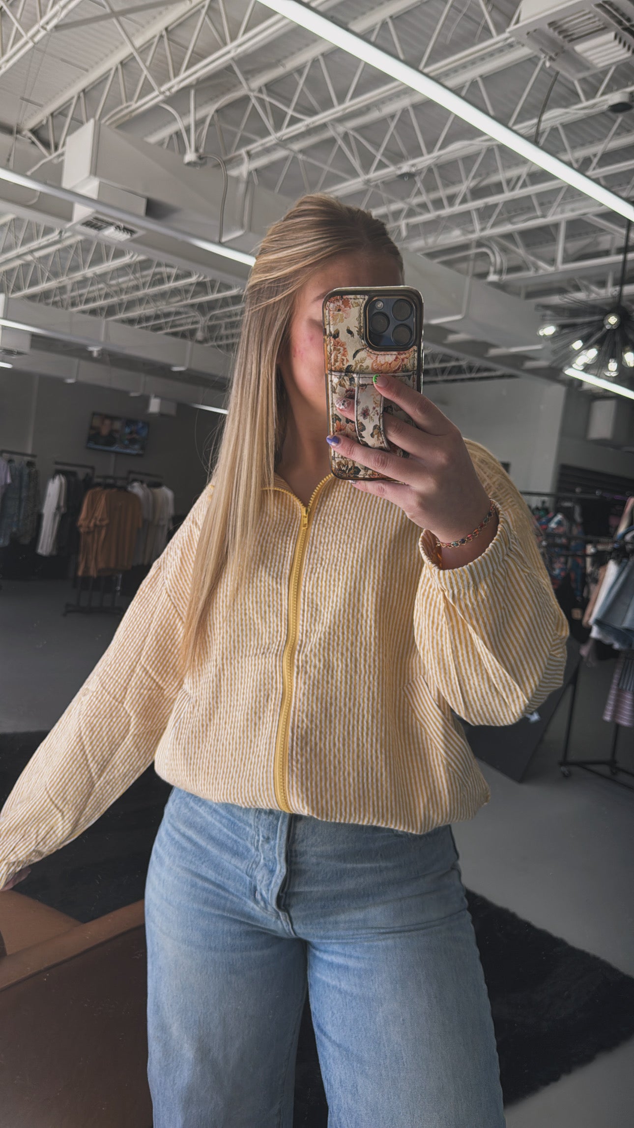 Striped Collared Zip-Front Drawstring Jacket