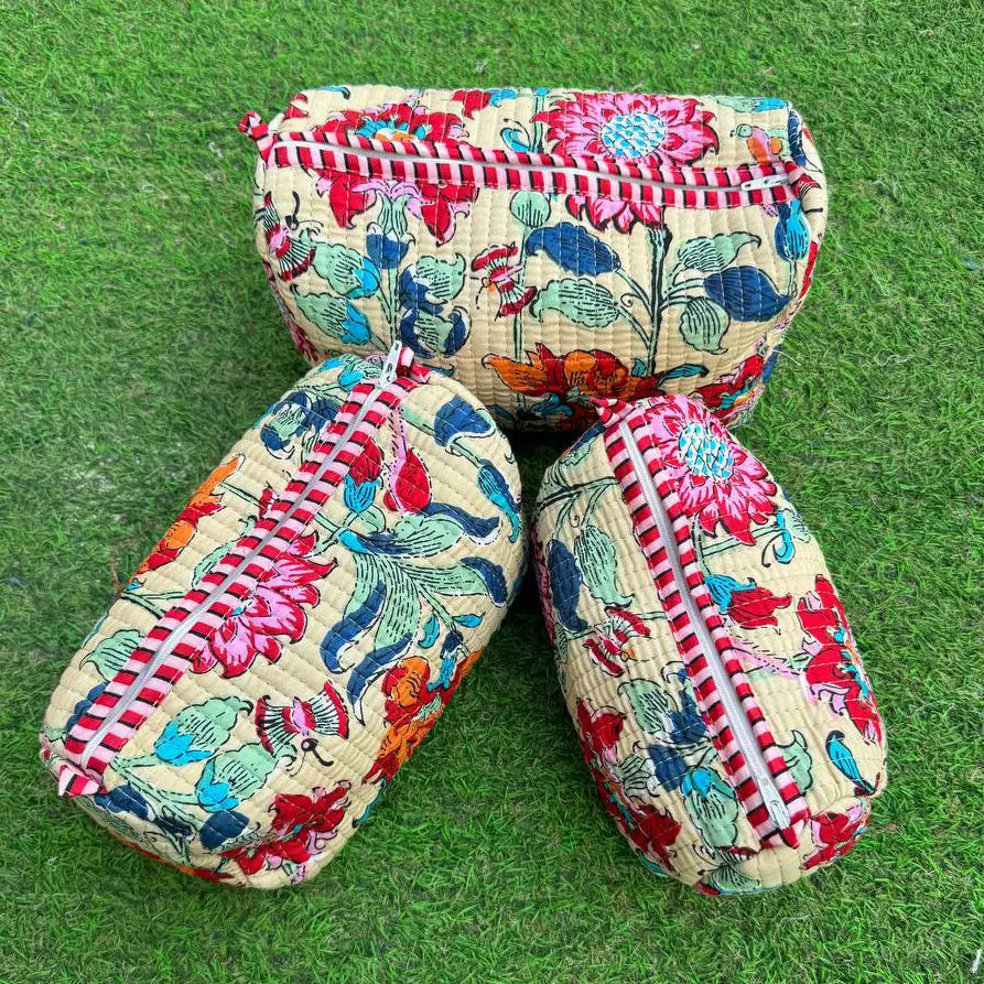 Colorful Floral Printed Bag Cotton Quilted Bag Toiletry Bags