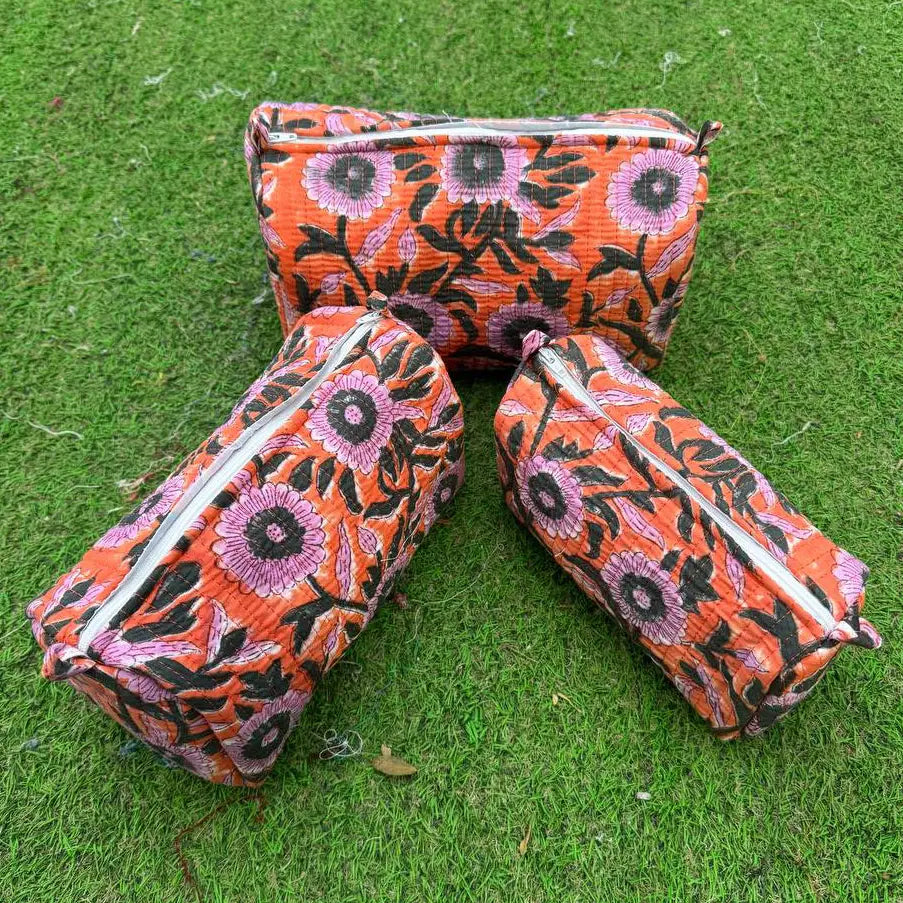 Cosmetic Bag Floral Print Indian Cotton Handmade Travel Bags