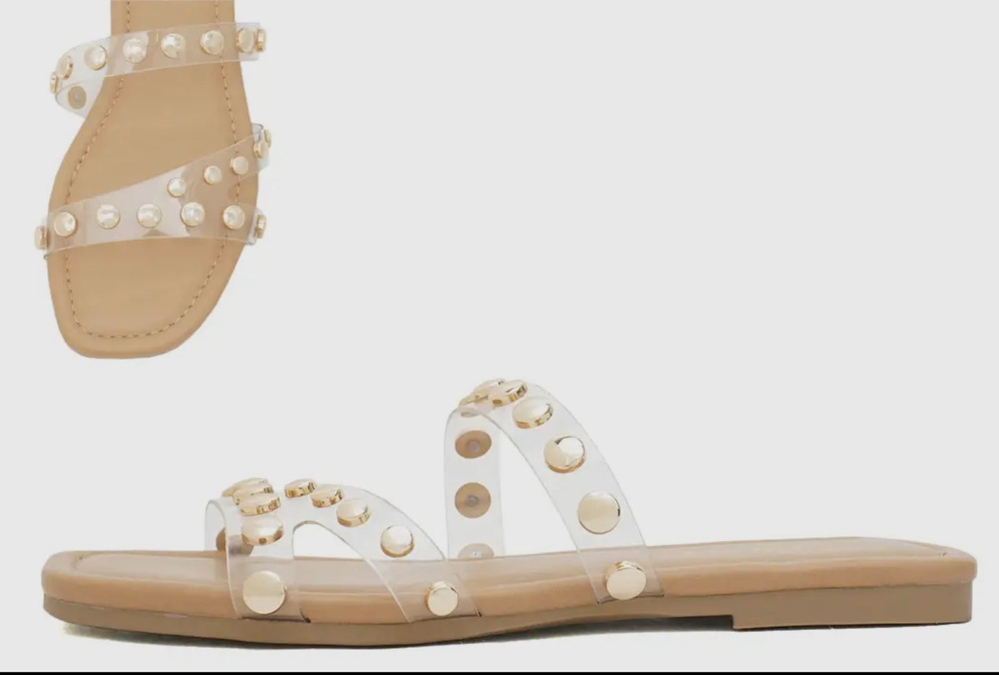 Lantern Women Studded Clear Strap Flat Sandals