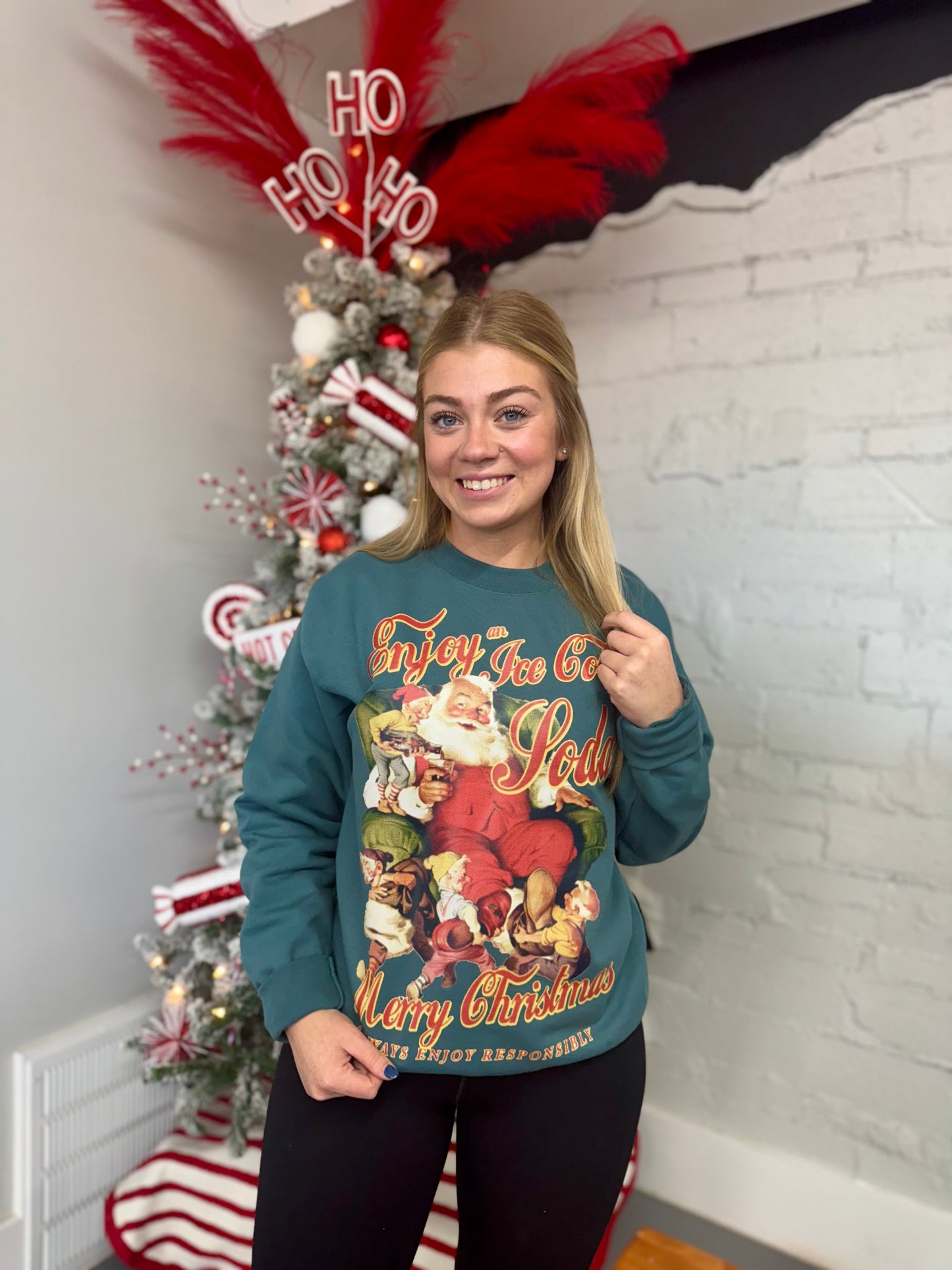 Enjoy A Soda At Christmas, Santa Boxy Cotton Sweatshirt