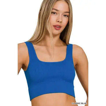 Ribbed Square Neck Cropped Tank Top