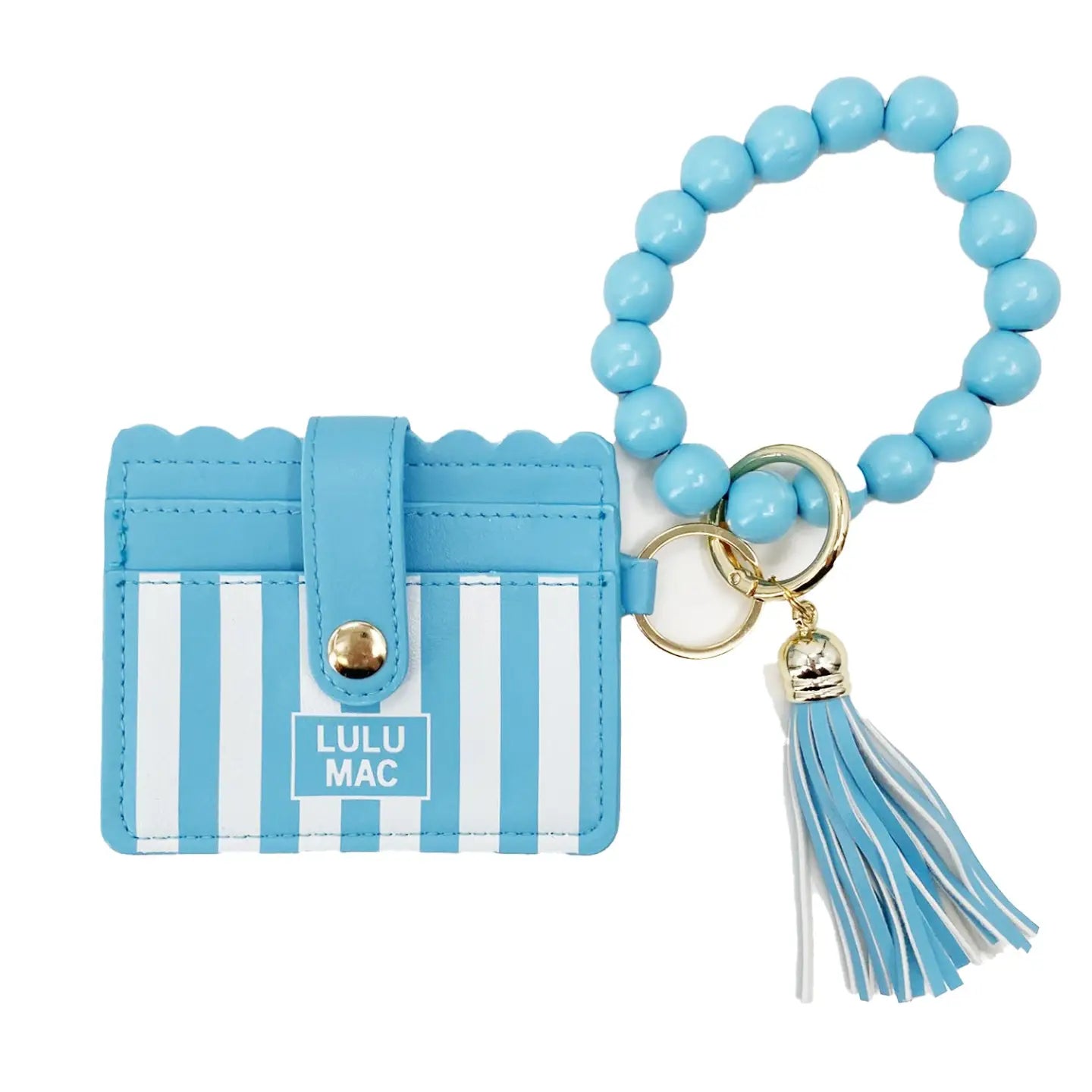 Beaded Wristlet Id Wallet Blue Stripe Darby