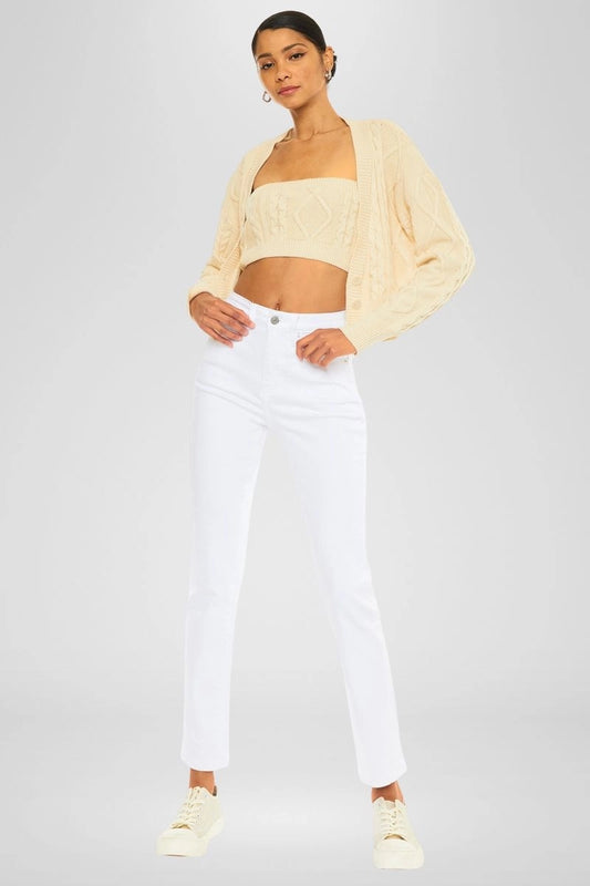 High Rise Slim Straight White Jeans