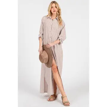 Striped Button Down Shirt Maxi Dress