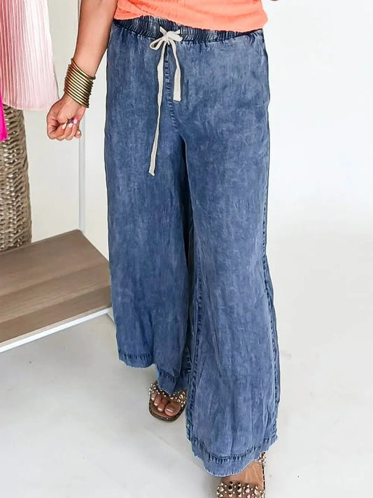 Plus Size Drawstring High Waist Straight Leg Jeans