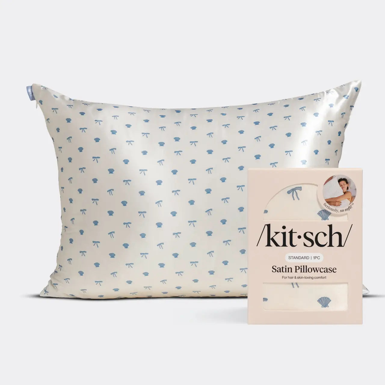 Standard Satin Pillowcase - Pearlized Cream & Coastal Blue Print
