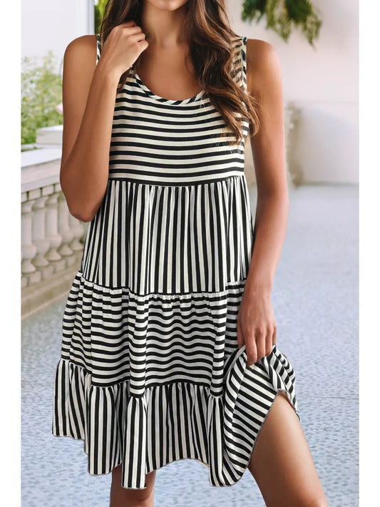 Stripe U Neck Sleeveless Loose Fit Mini Dress