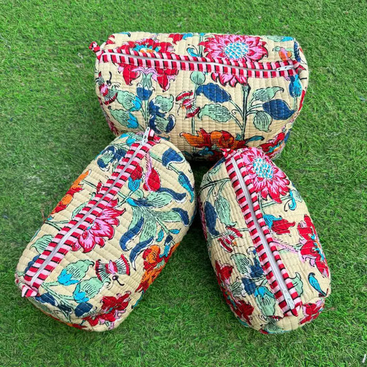 Colorful Floral Printed Bag Cotton Quilted Bag Toiletry Bags