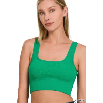 Ribbed Square Neck Cropped Tank Top