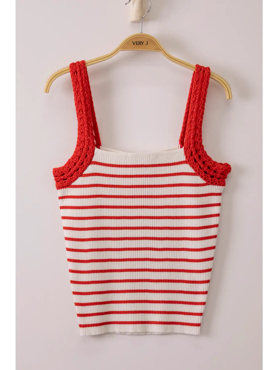 Crochet Sleeve Striped Knit Tank Top