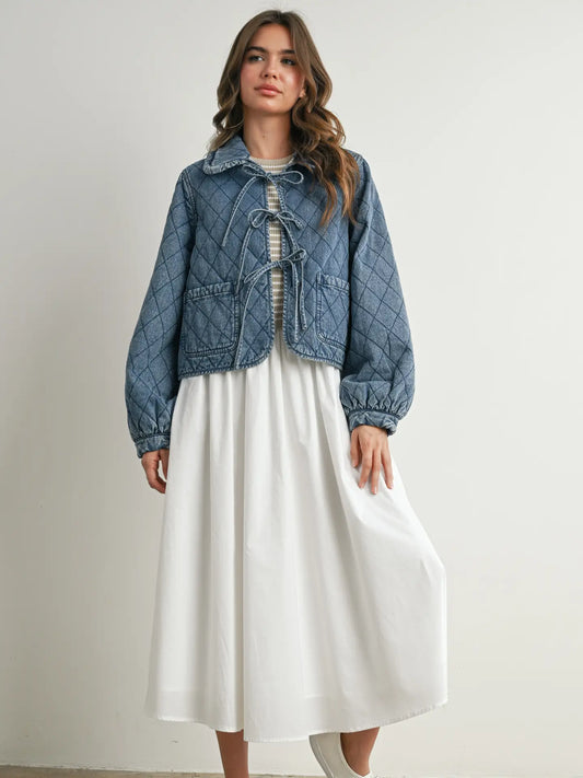 Quilted Long Sleeve Tie-Front Jacket
