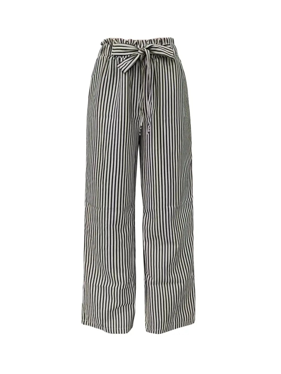 Ruffle Waist Bow Striped Pants