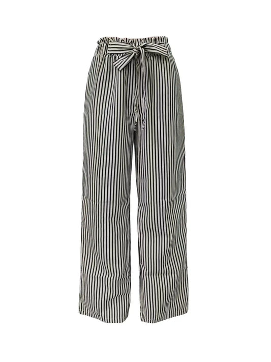 Ruffle Waist Bow Striped Pants