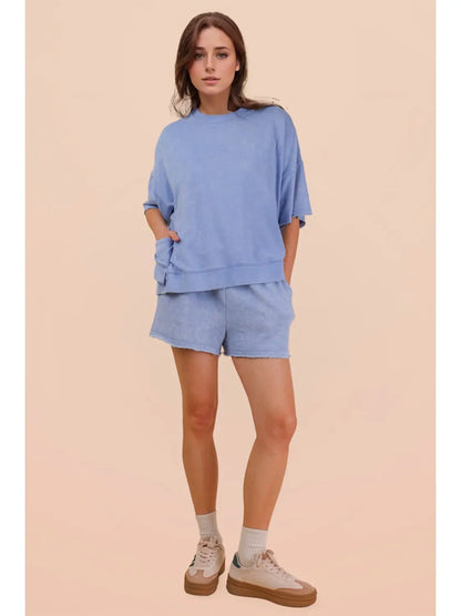 Mineral Washed Knit Casual Top & Short Set