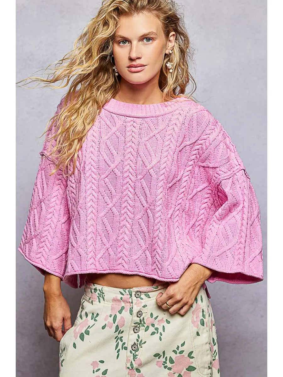 Cozy Cable Knit Cropped Pullover Sweater