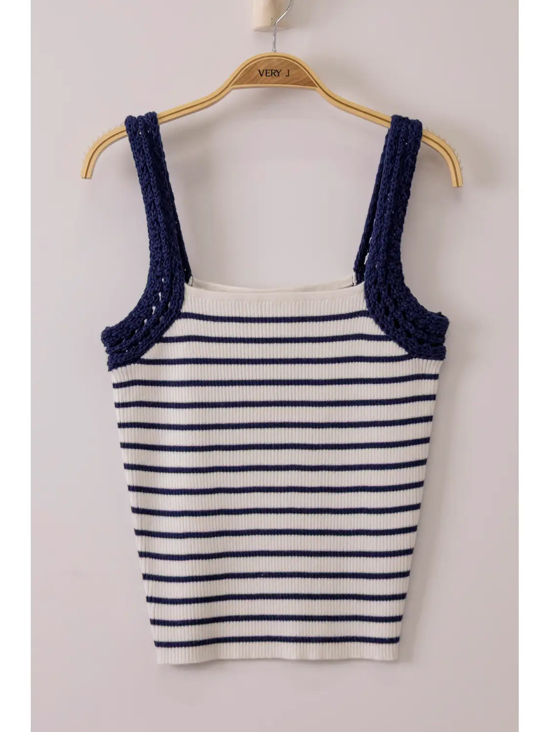 Crochet Sleeve Striped Knit Tank Top