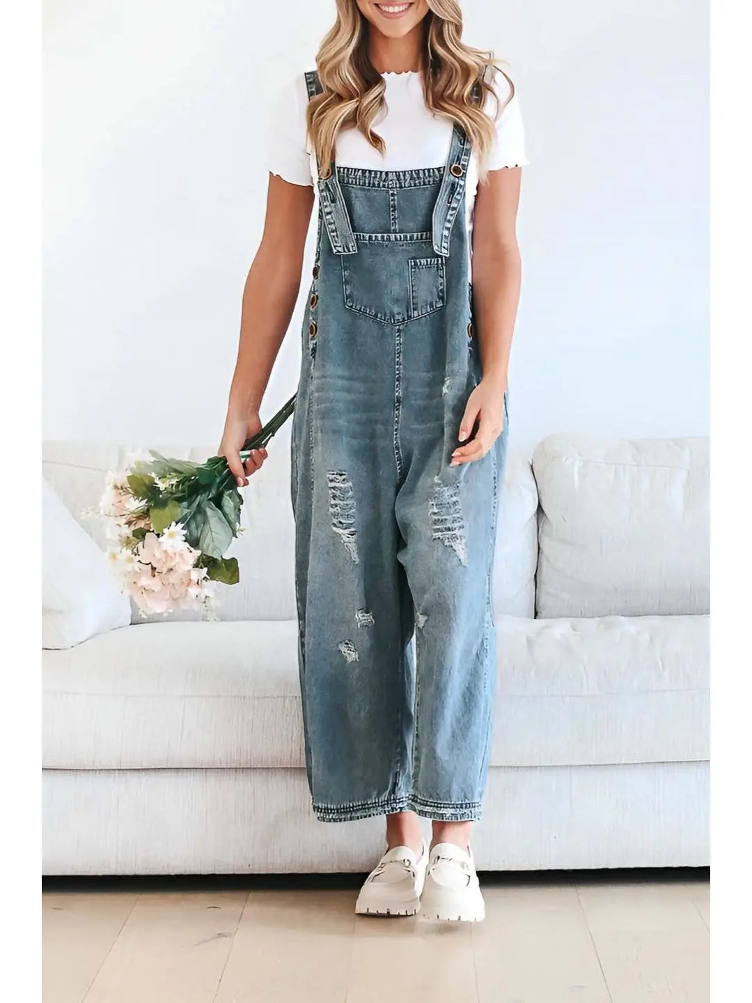 Southern Country Distressed Washed Denim Overall