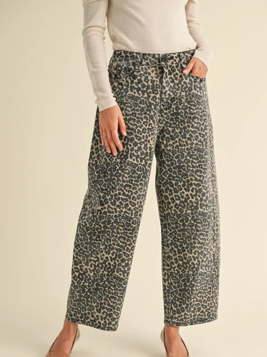 Leopard Print Barrel Pants
