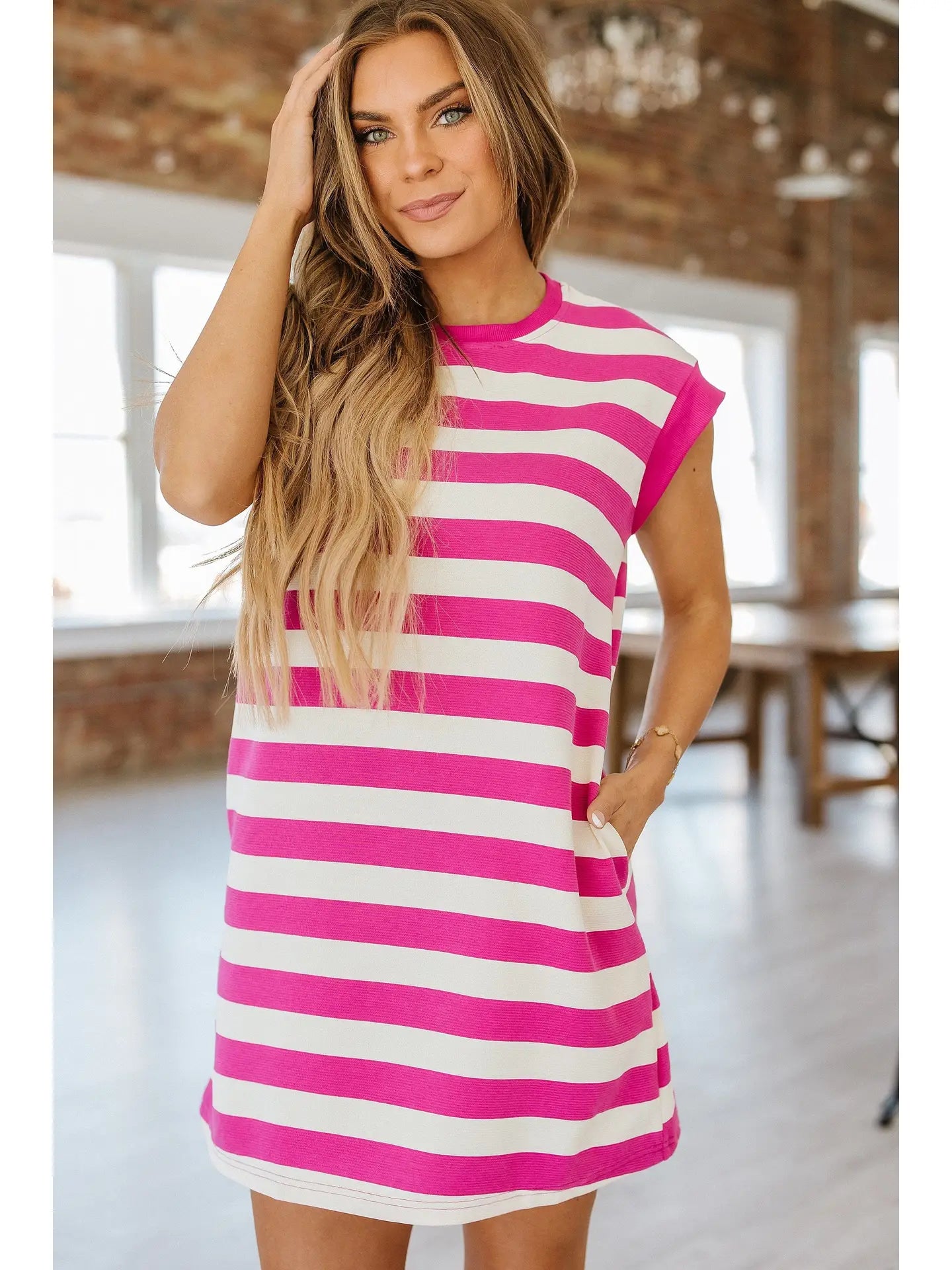 Amy Stripe Cap Sleeve Dress