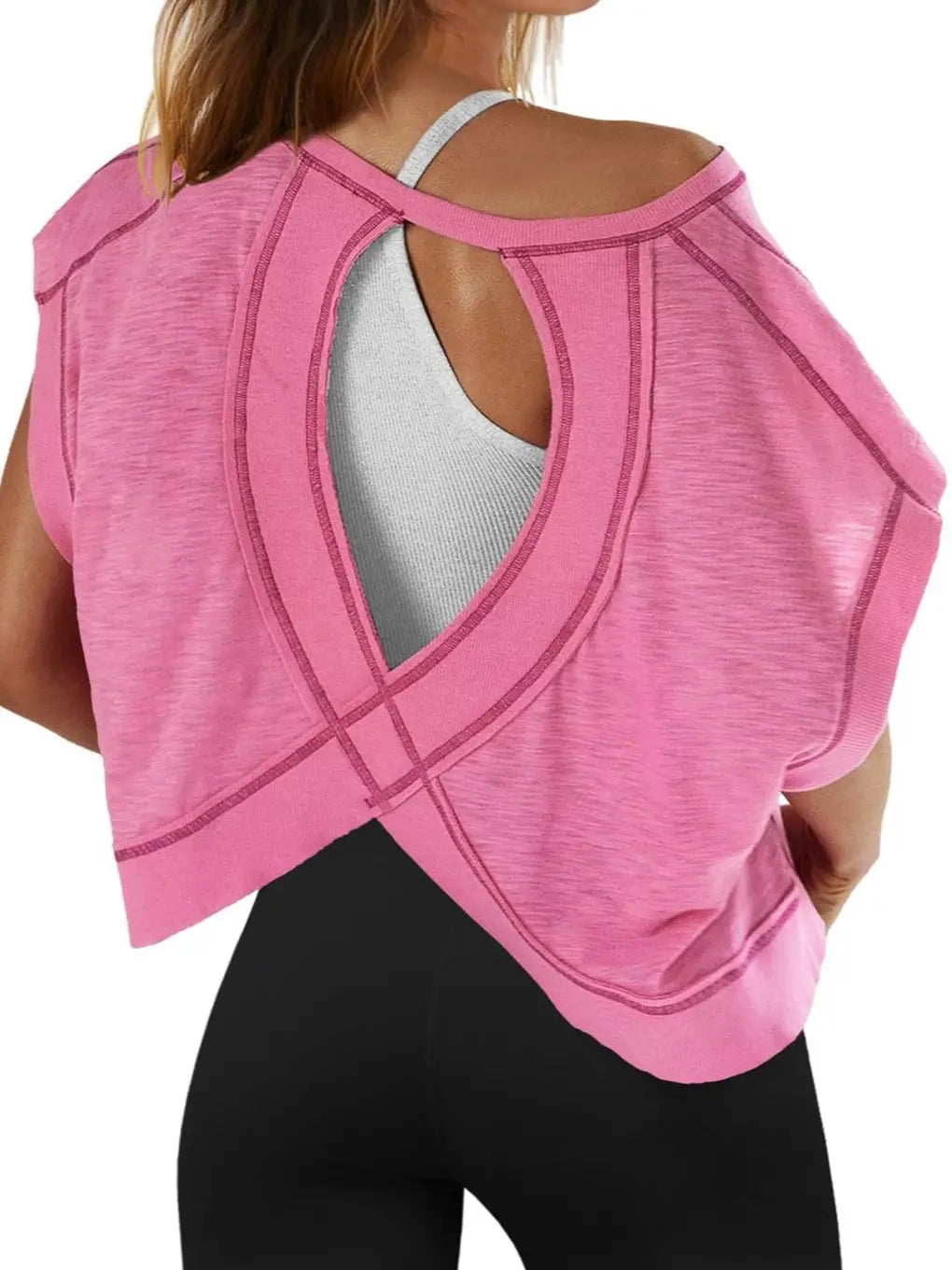 Slouchy Wrapped Cutout Back Short Sleeve Workout Tee Top