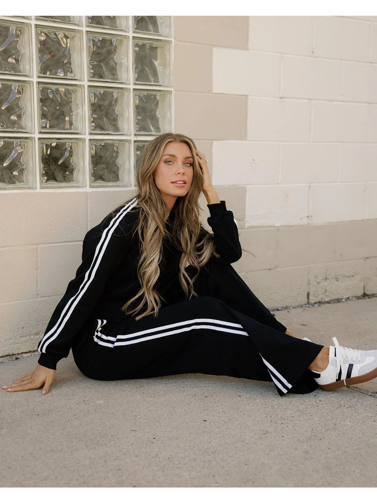 Varsity Athleisure Set - Black | Pullover | Wide Leg Pants