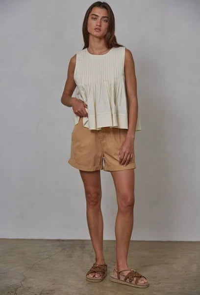 Woven Cotton Round Neck Sleeveless Top