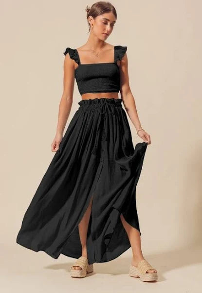 Boho Smocked Top & Maxi Skirt Set
